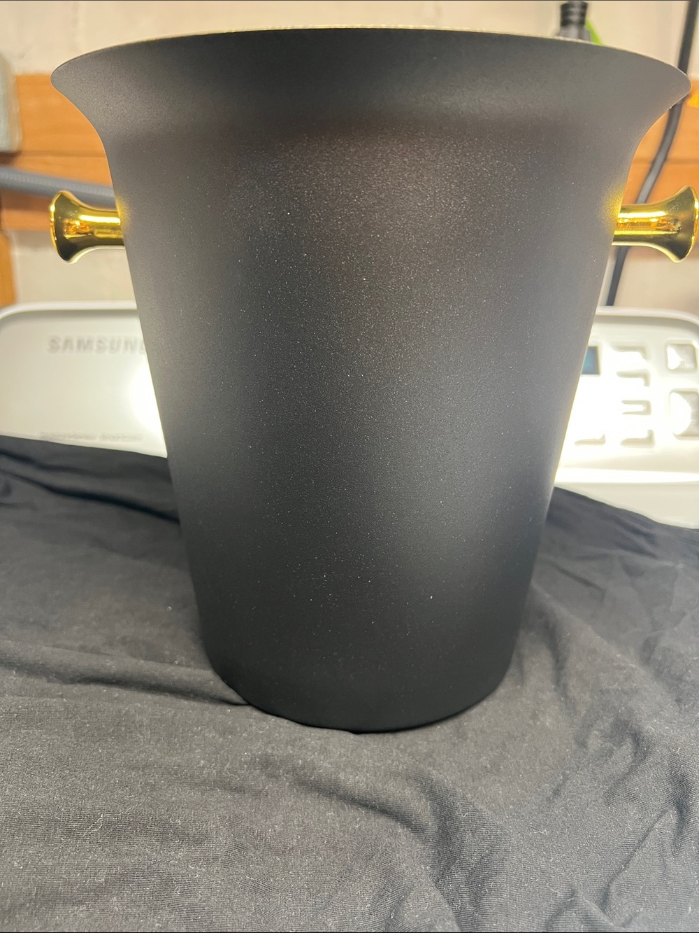 Matte Black Champagne/Wine Ice Bucket with Gold Handles